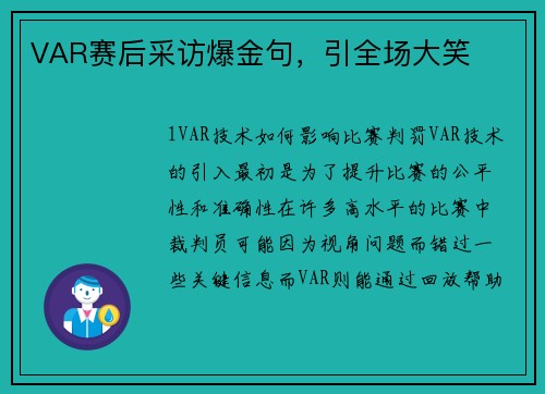 VAR赛后采访爆金句，引全场大笑